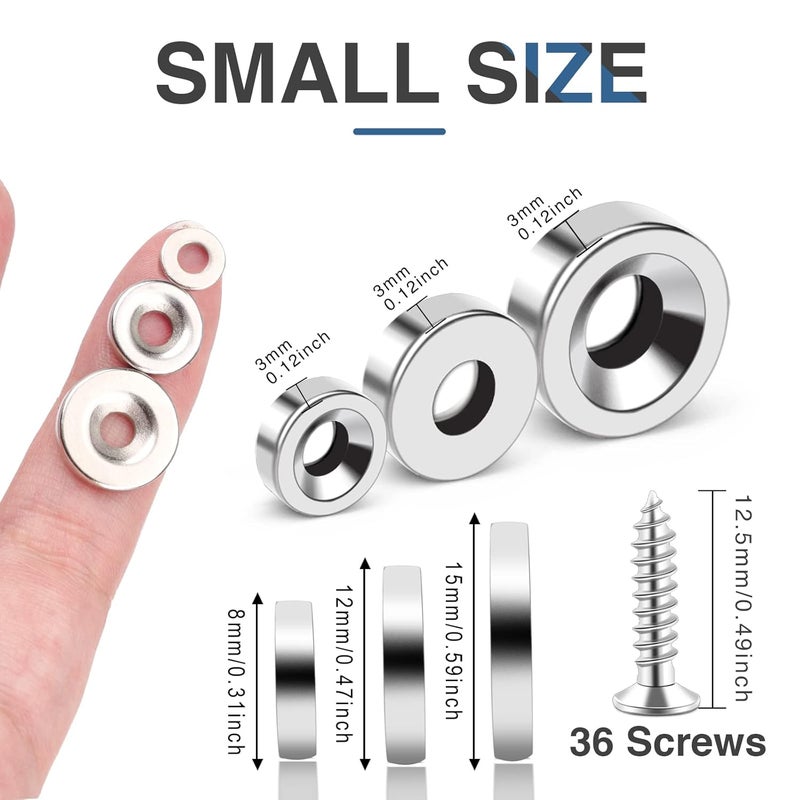 MIKEDE 36pcs Heavy Duty Rare Earth Magnets - 3 Sizes, Neodymium Disc Magnets with Hole for Locker, Tool Storage, DIY, Crafts (Screws Included) - Image 2